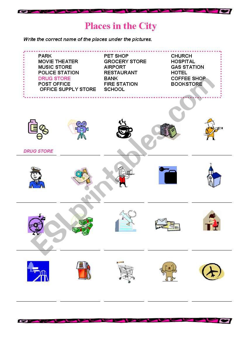 Places in the City worksheet