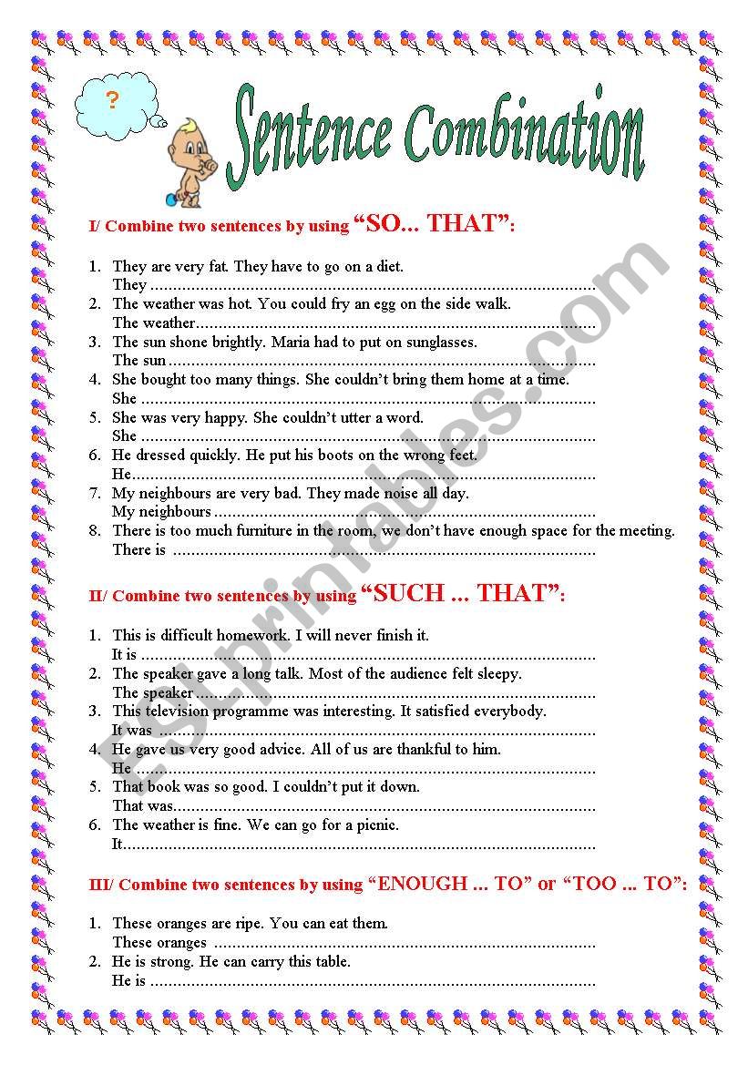 Sentence Combination worksheet