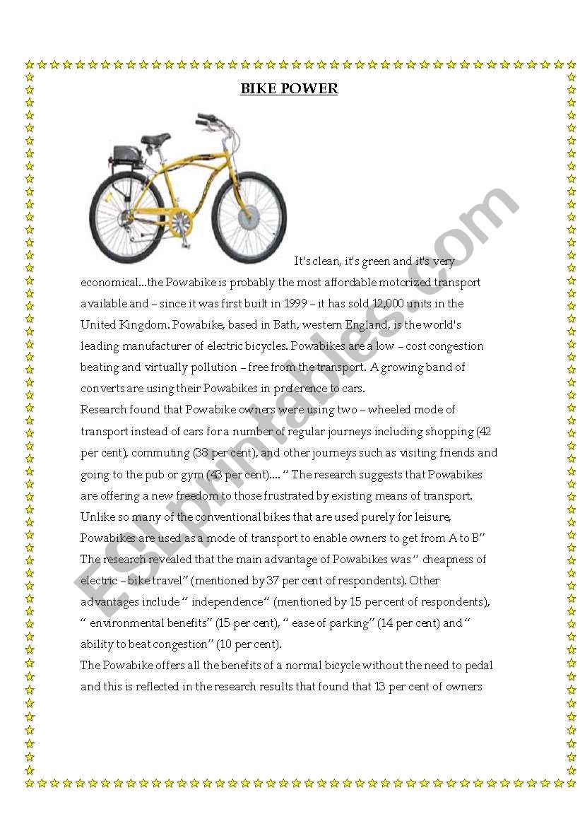 BIKE POWER  worksheet