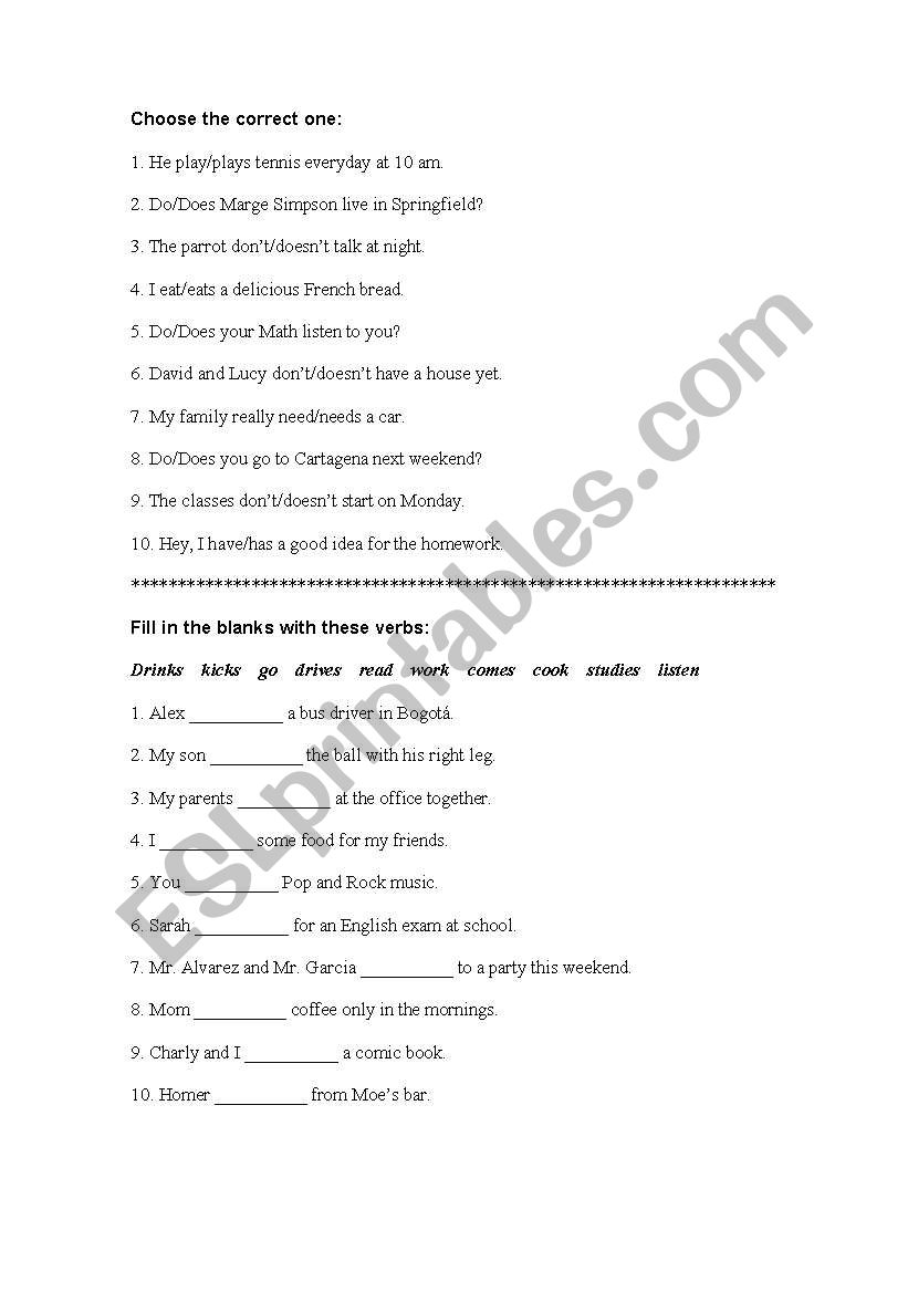 PRESENT SIMPLE worksheet