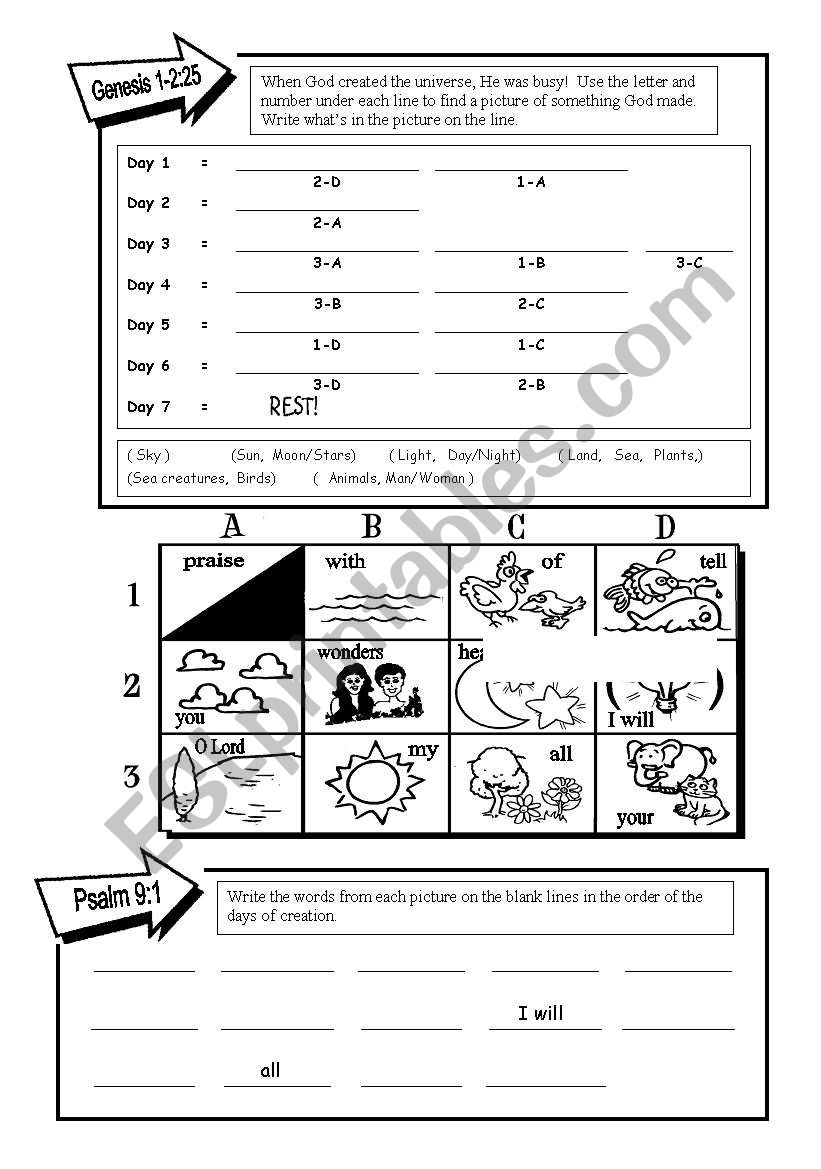 Creation 1 worksheet