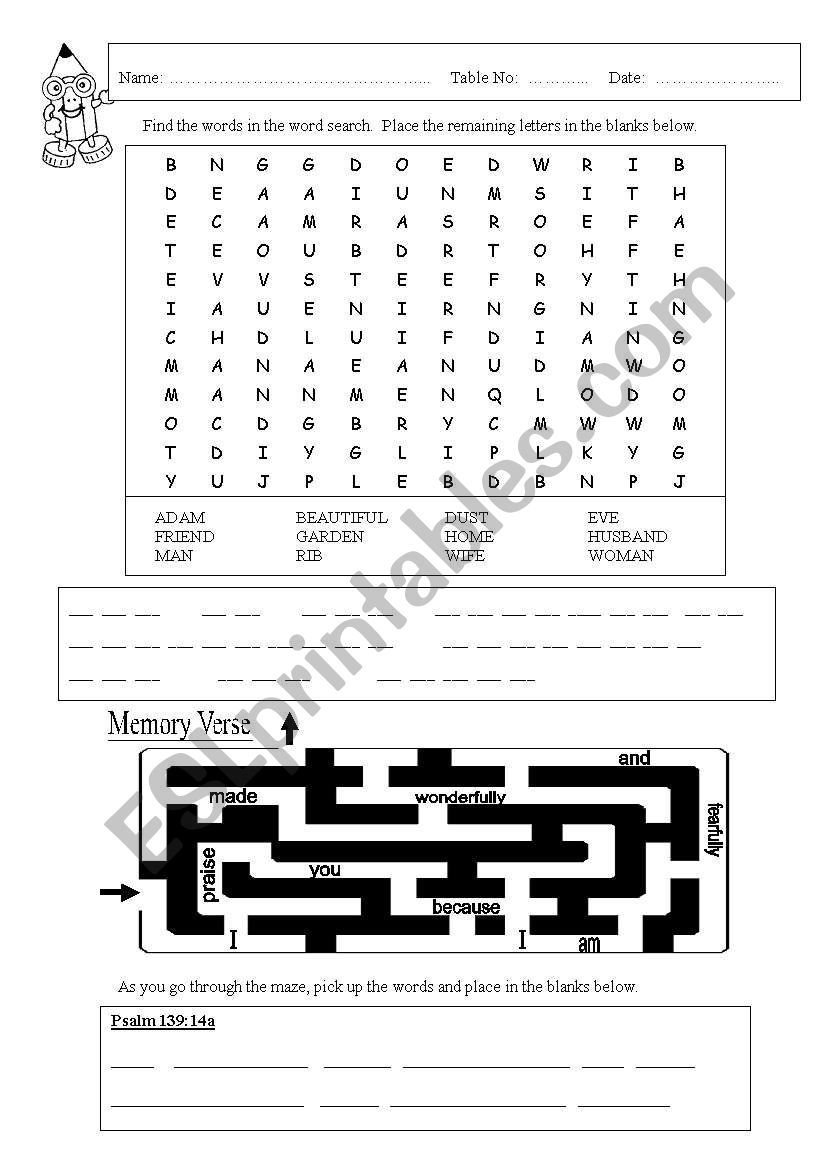 Creation 2 worksheet