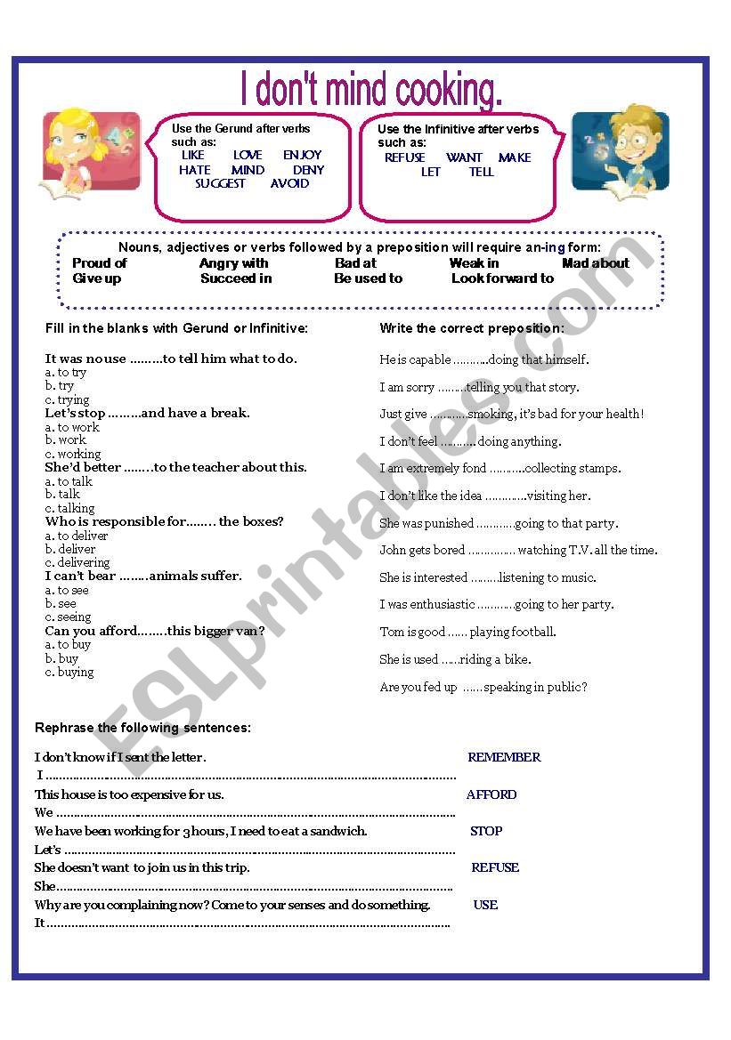 I DONT MIND COOKING. worksheet