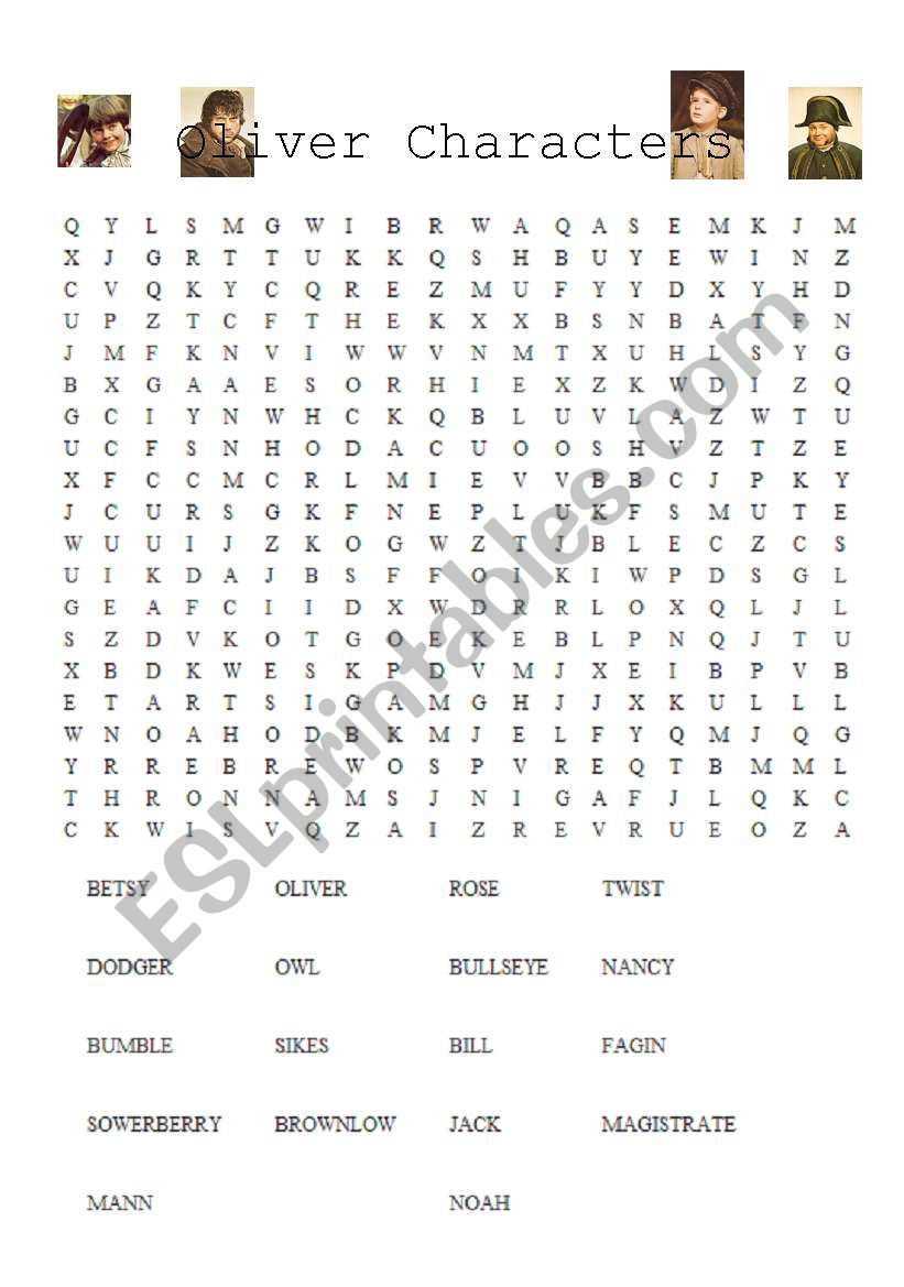 Oliver Characters worksheet