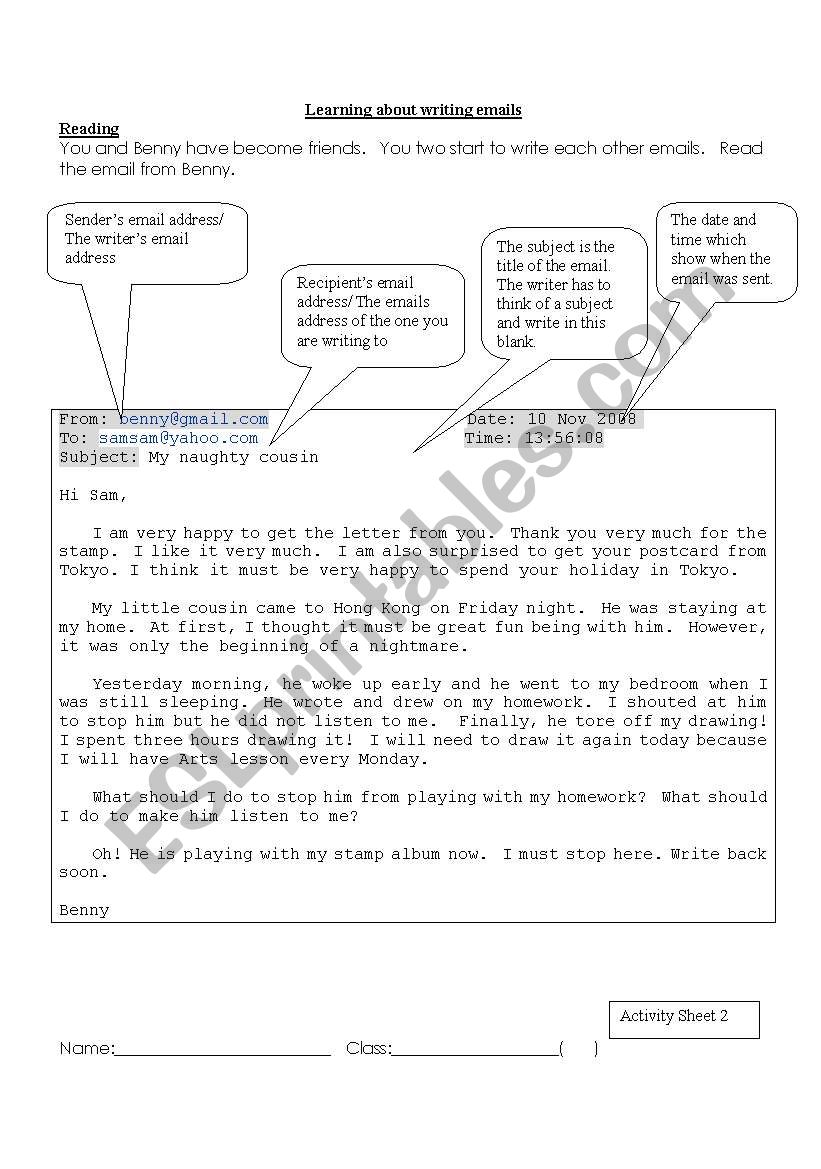 Learning about Emails worksheet