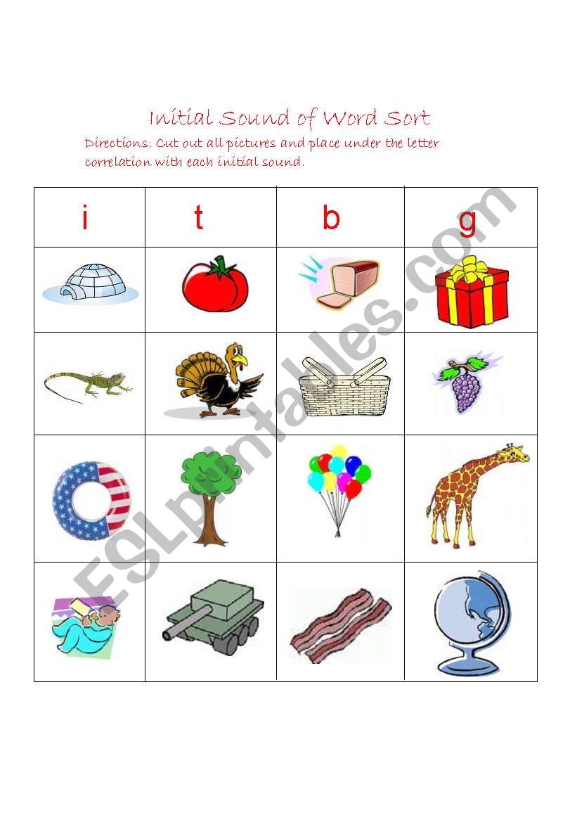 Initial Sound Word Sort: I, T, B, G