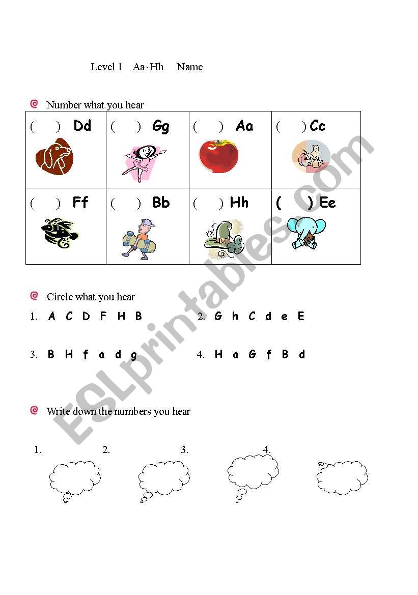 letter a to h worksheet