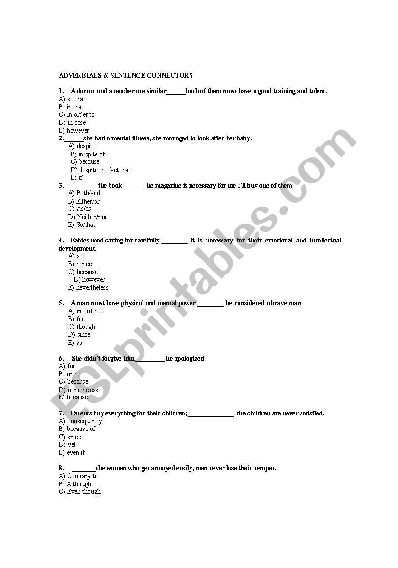 adverbials and sentence connectors_MCQs