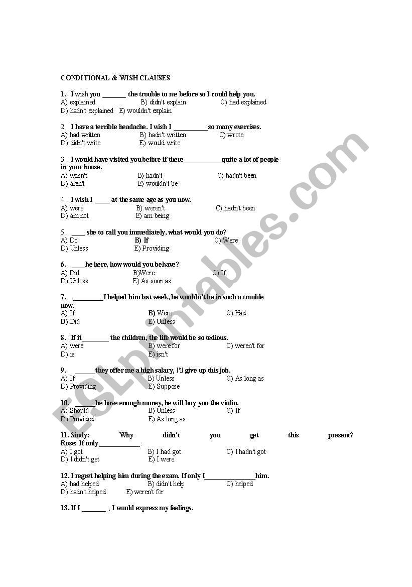 CONDITIONAL AND WISH CLAUSES 1_MCQs