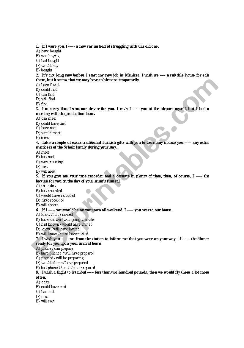 CONDITIONAL AND WISH CLAUSES 4_MCQs