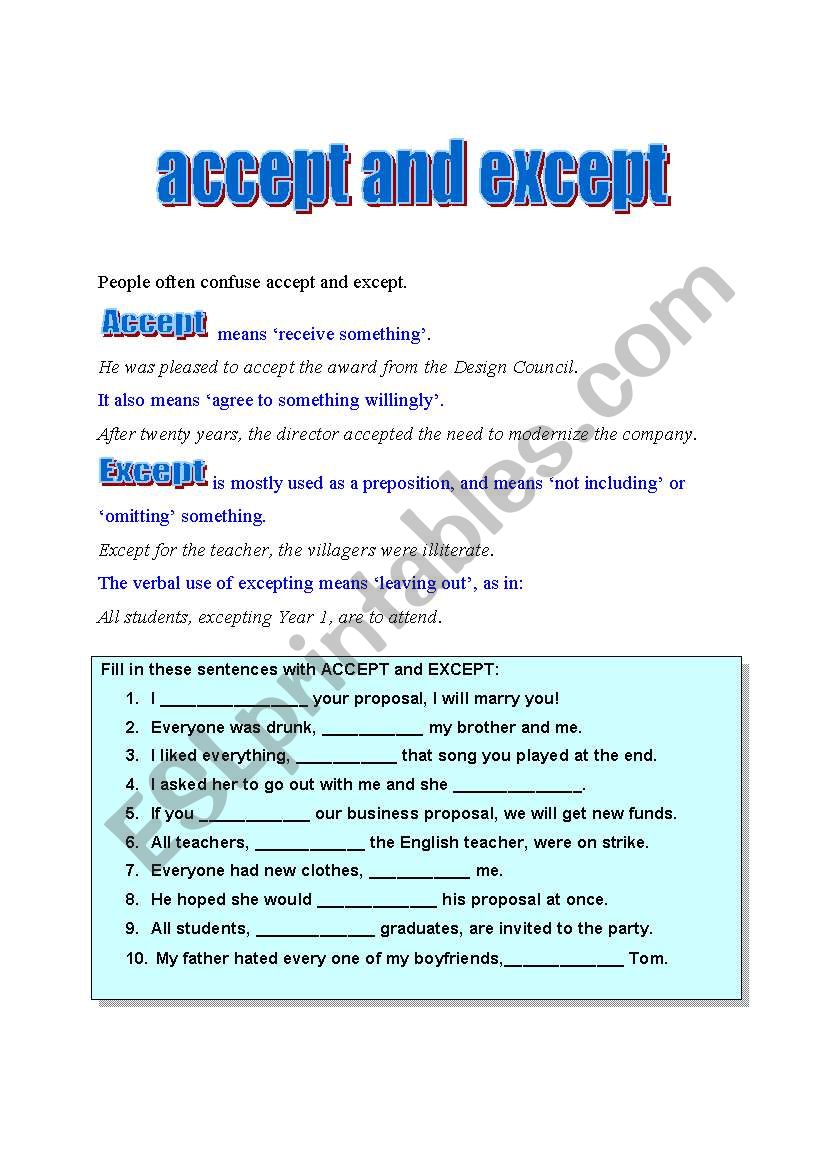 ACCEPT AND EXCEPT worksheet