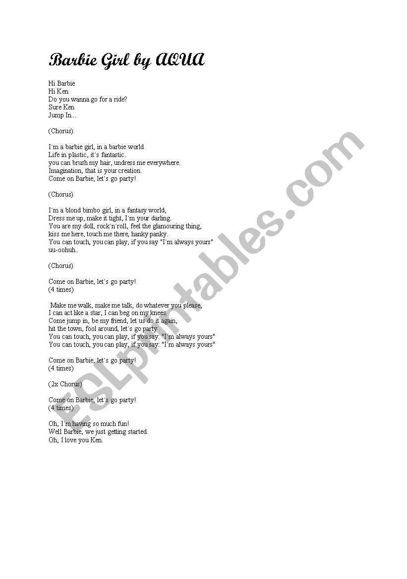 Barbie girl by Aqua worksheet