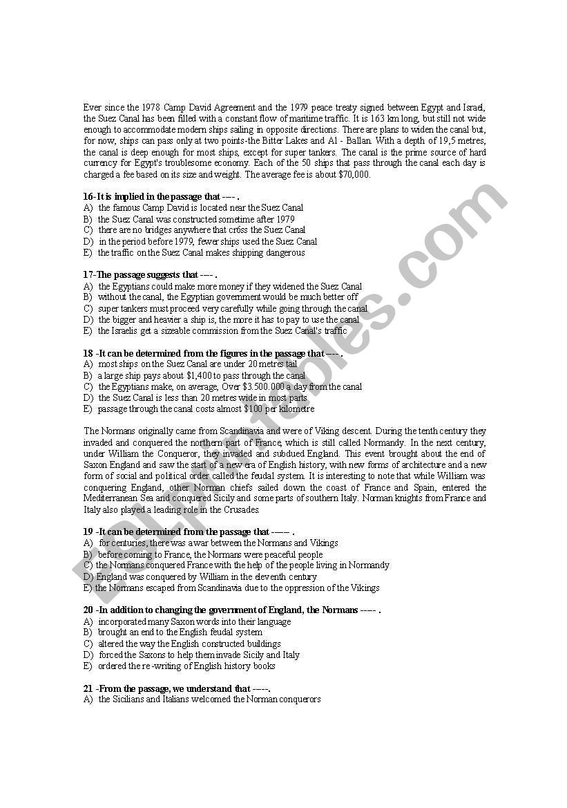 READING PASSAGES2_MCQs worksheet