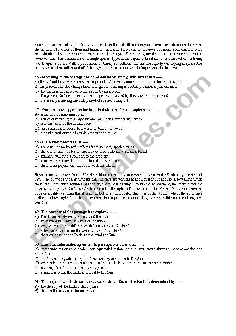 READING PASSAGES4_MCQs worksheet