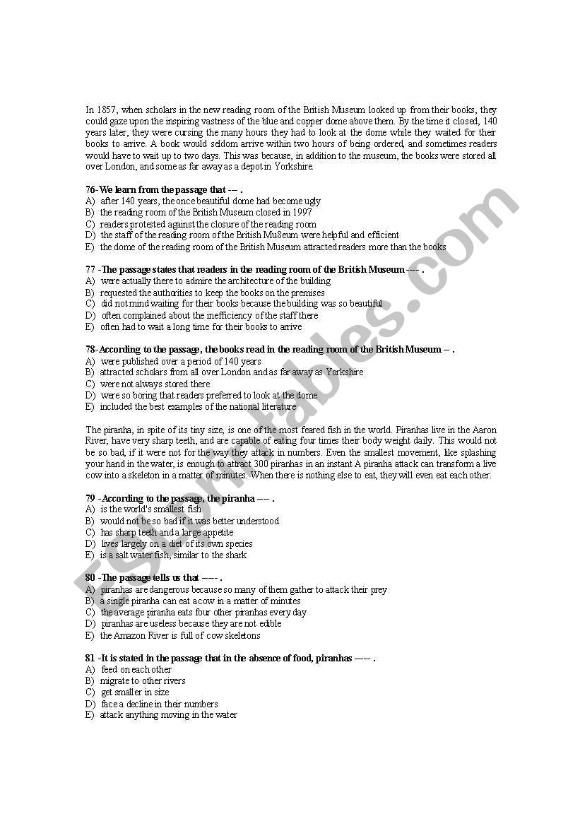 READING PASSAGES6_MCQs worksheet