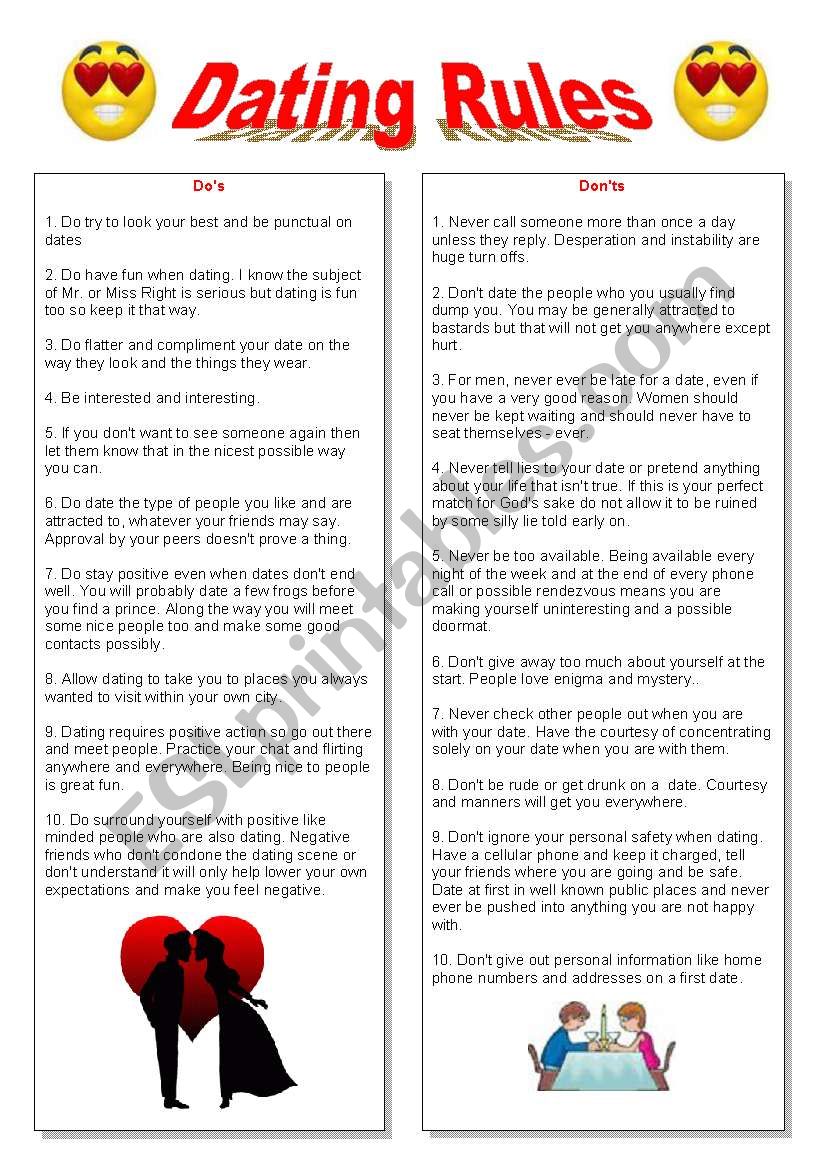 dating rules worksheet