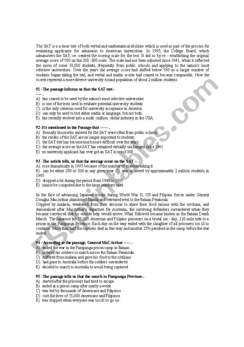 READING PASSAGES7_MCQs worksheet