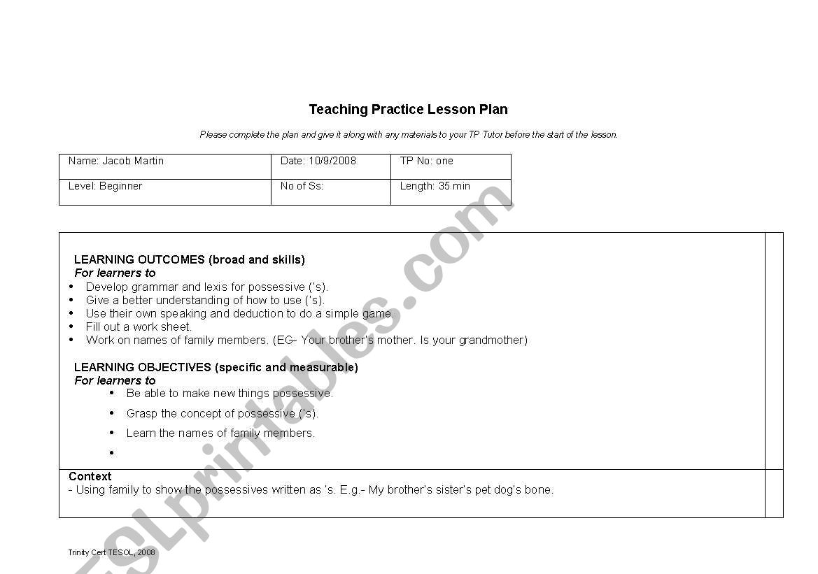 sample.. my first lesson plan worksheet