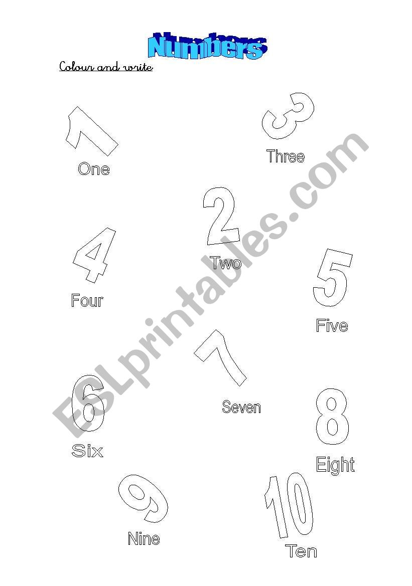 Numbers and Colours worksheet