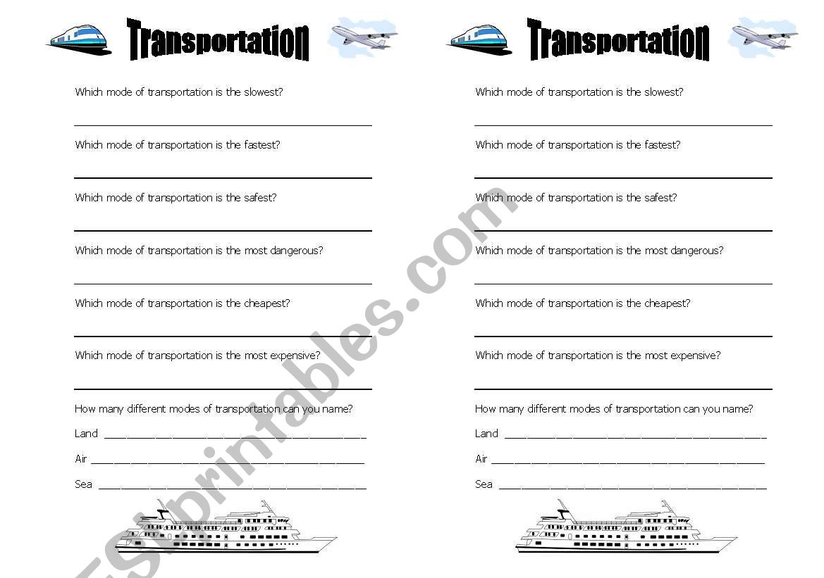 Superlatives - Transportation worksheet