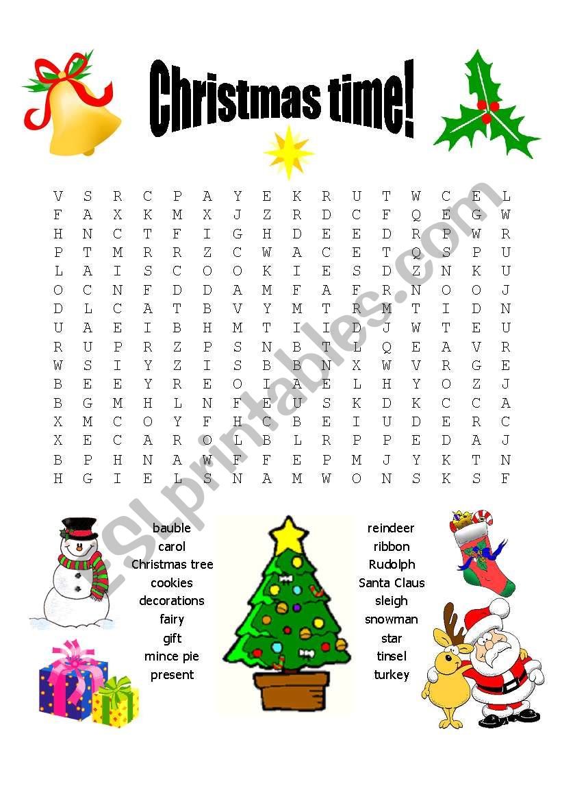 Christmas wordsearch worksheet