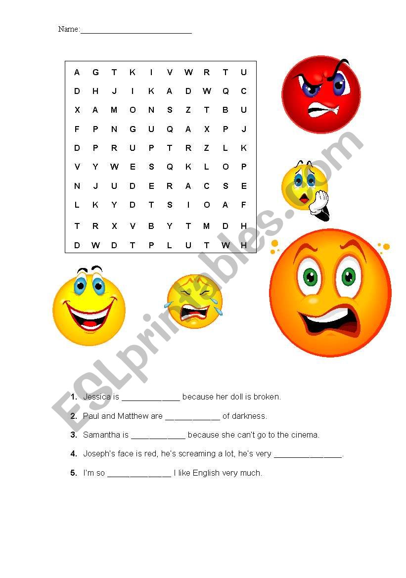 Feelings wordsearch worksheet