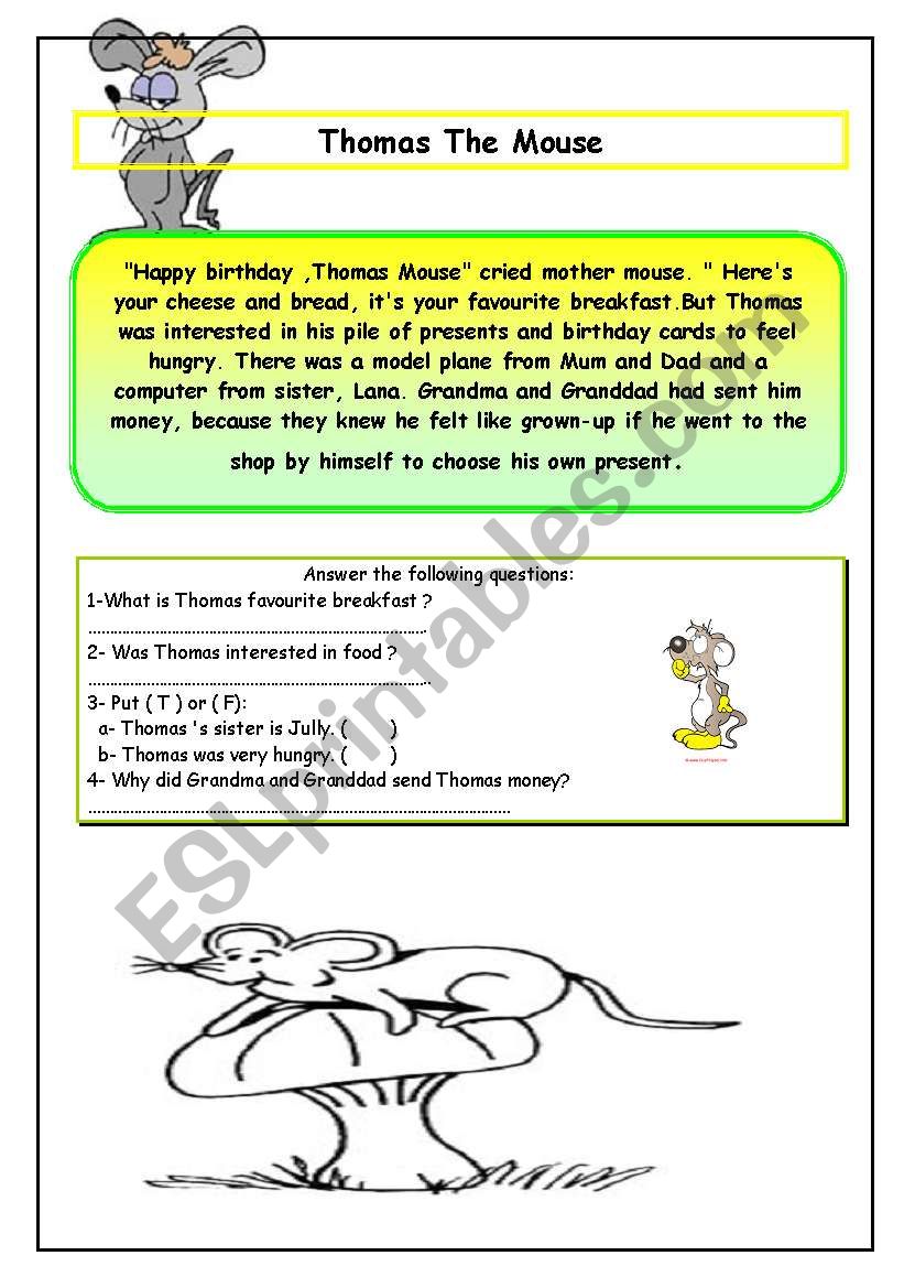 Thomas The Mouse worksheet