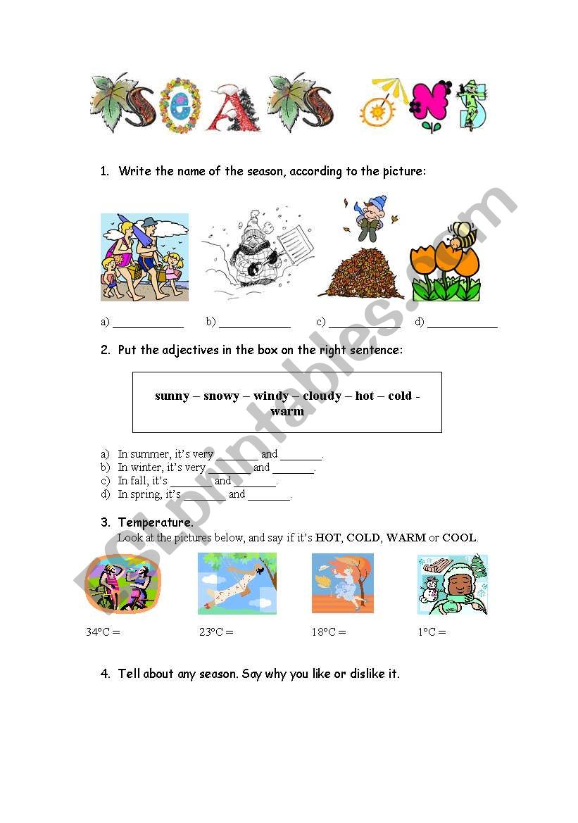 Seasons and Weather worksheet