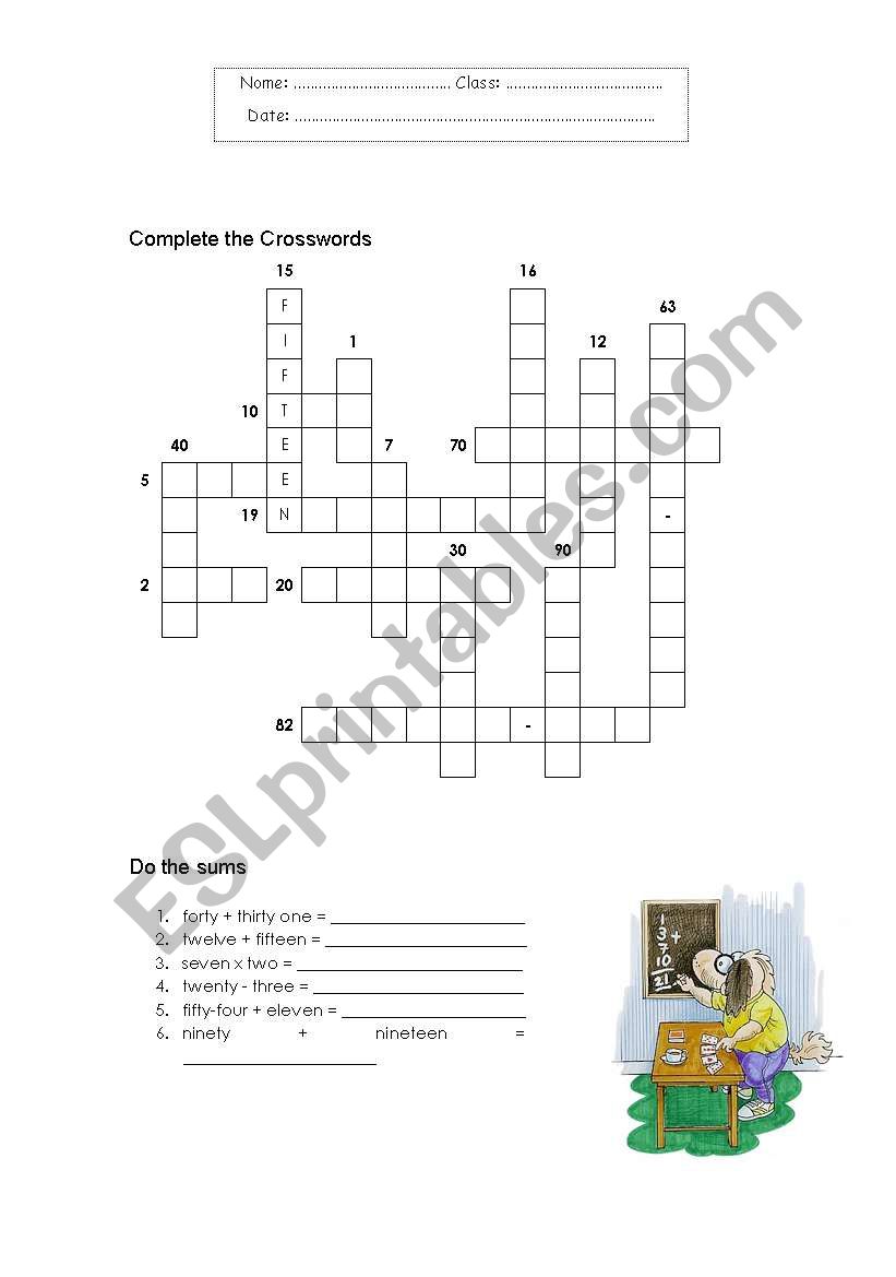 Numbers Exercise worksheet