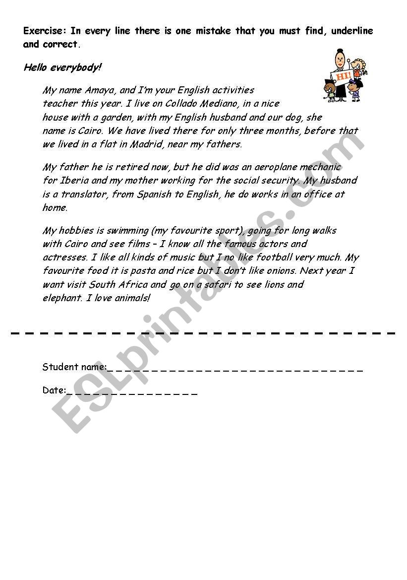 Error Correction Letter worksheet