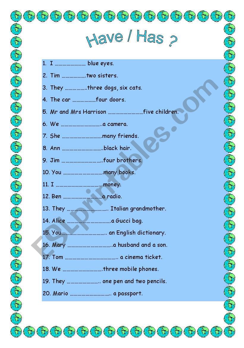 Have or Has? worksheet