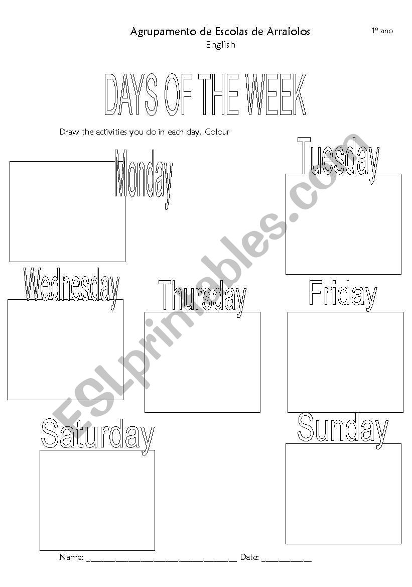 days of the week worksheet