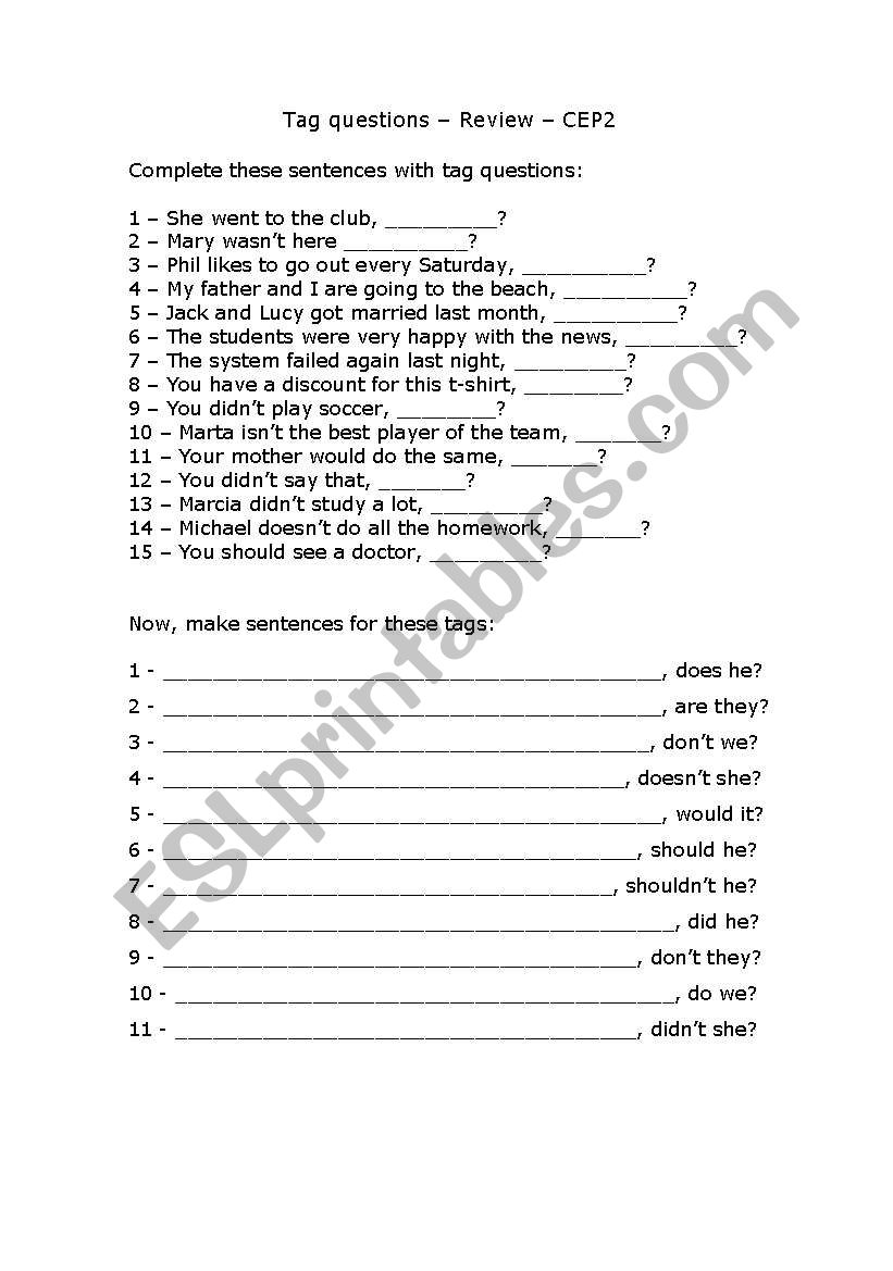 Tag Questions worksheet