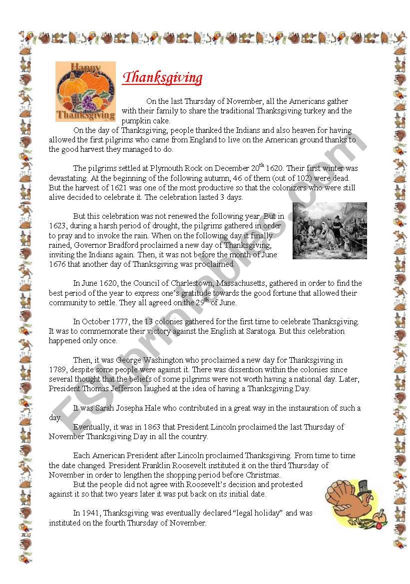 THANKSGIVING - ESL worksheet by pricess