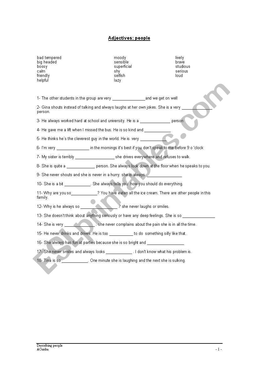 describing people worksheet