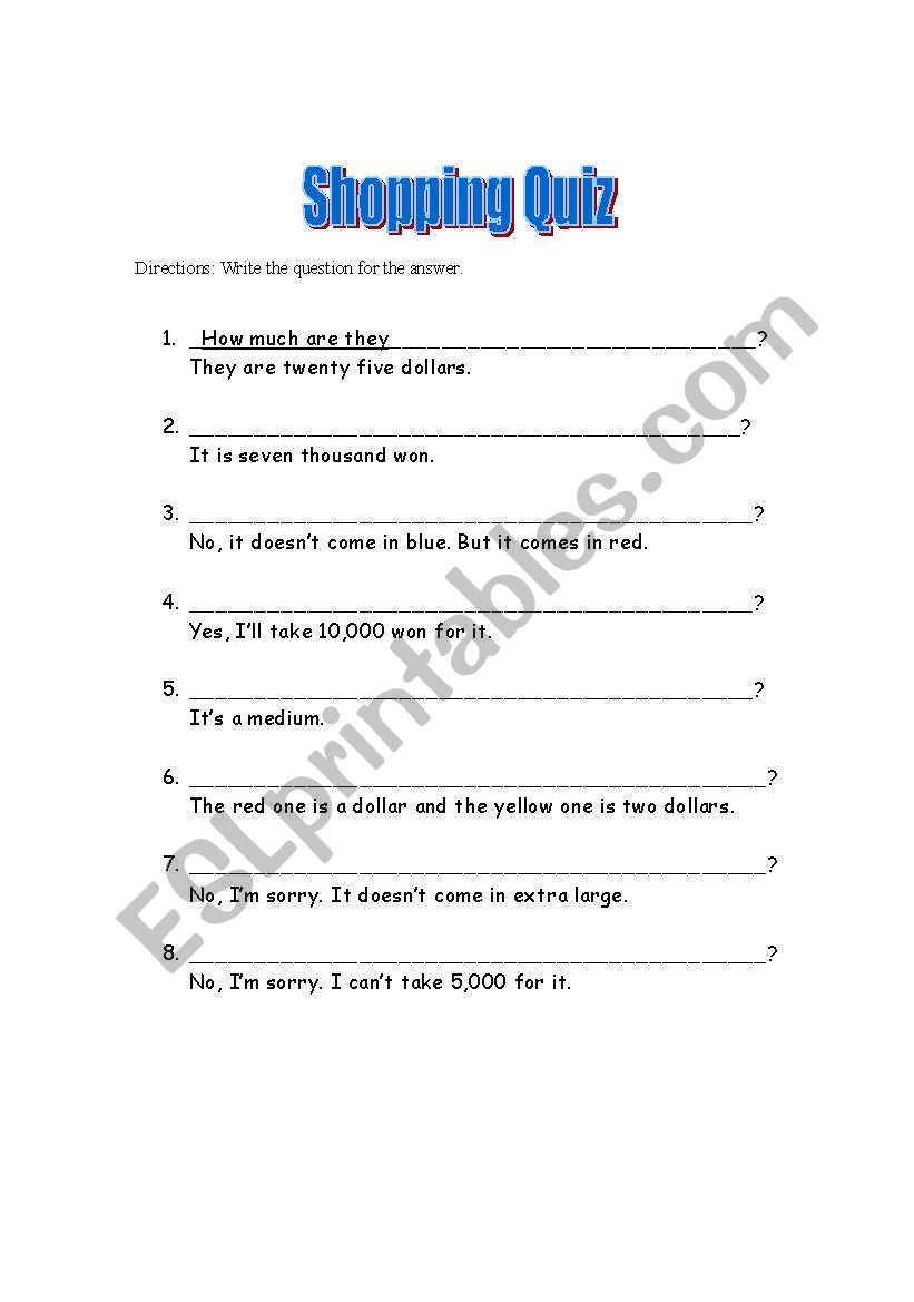 Shopping expressions worksheet