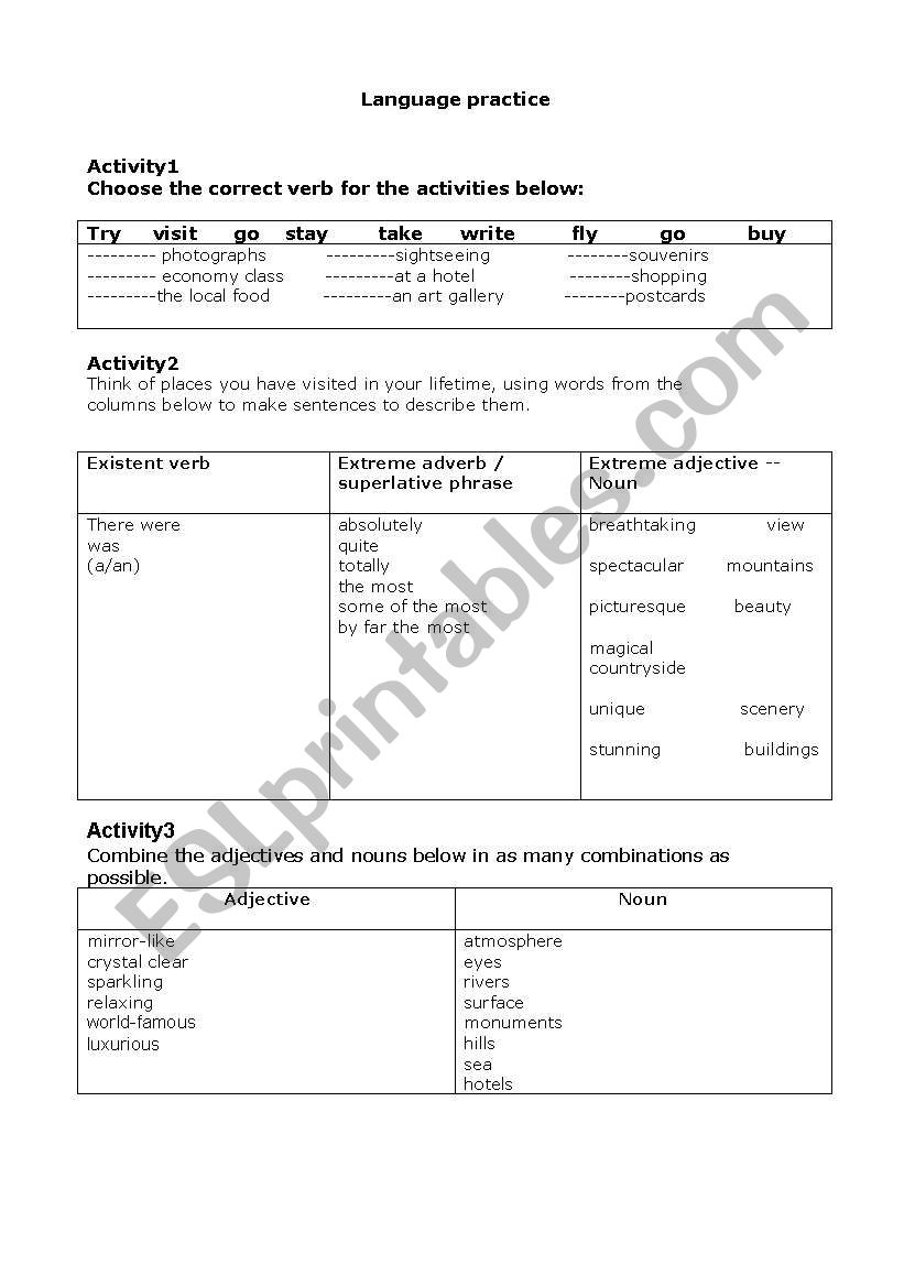 holiday : language practise worksheet