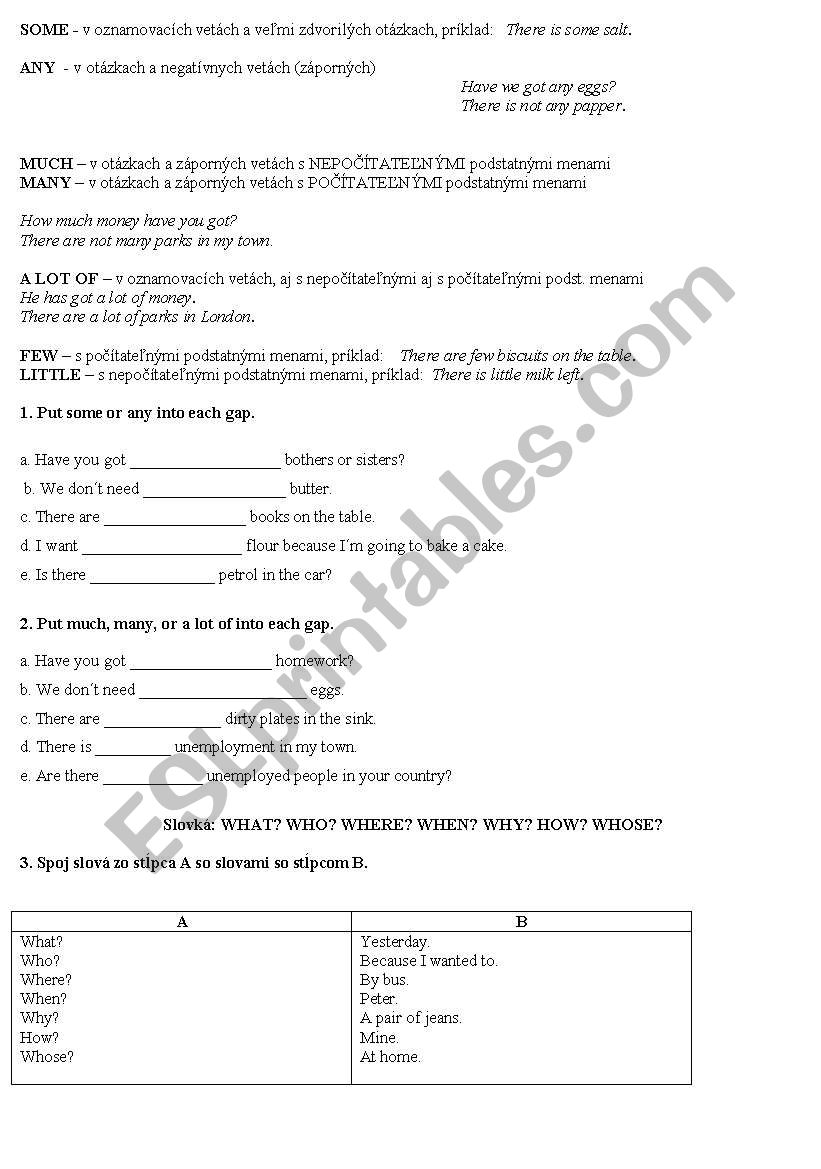 Some and any. worksheet