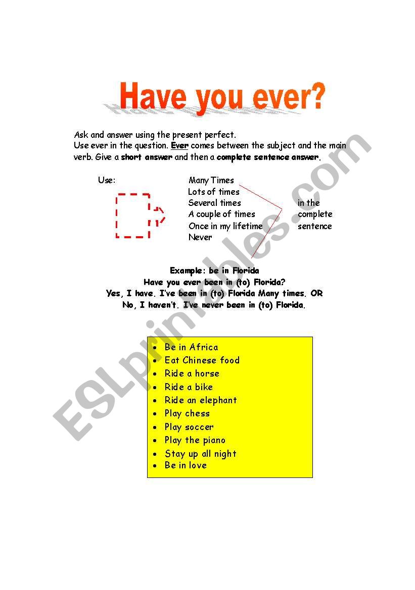 Have you ever? worksheet