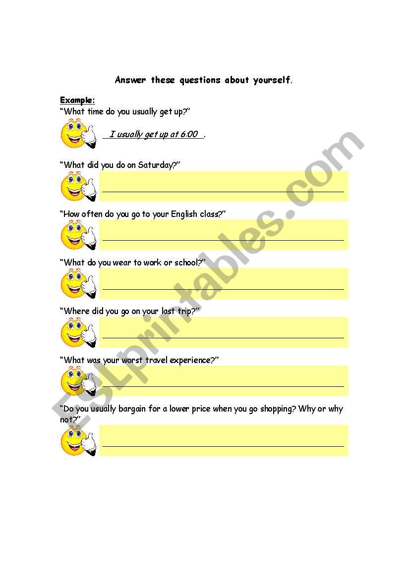 Asking questions worksheet