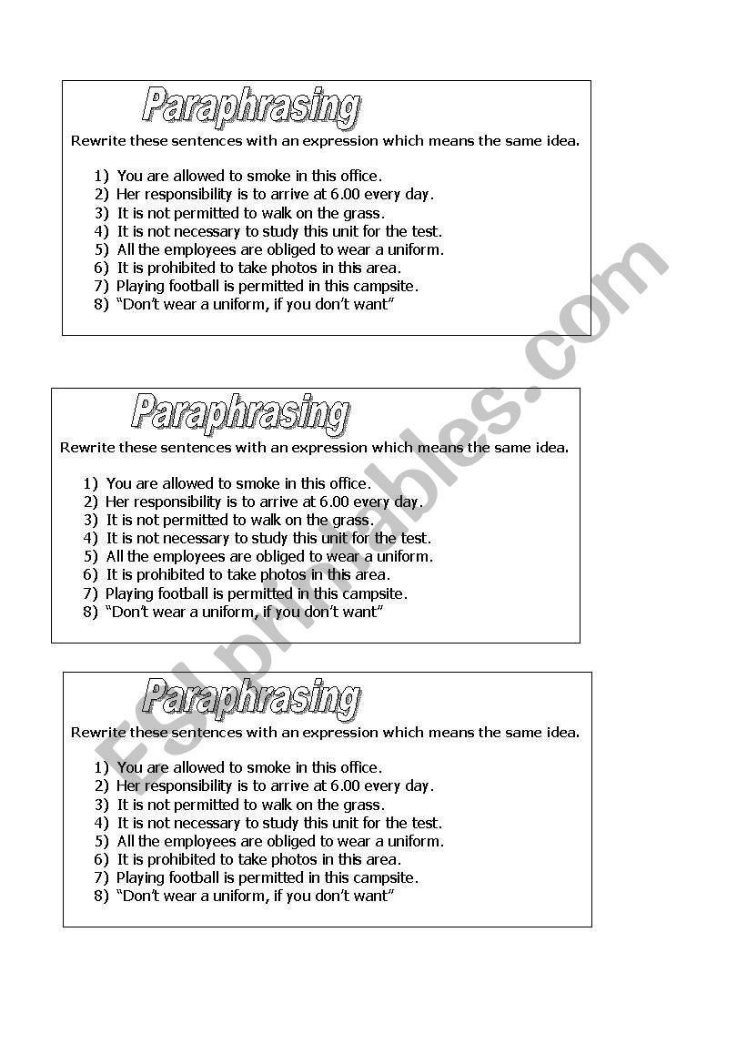 Paraphrasing: Modals worksheet