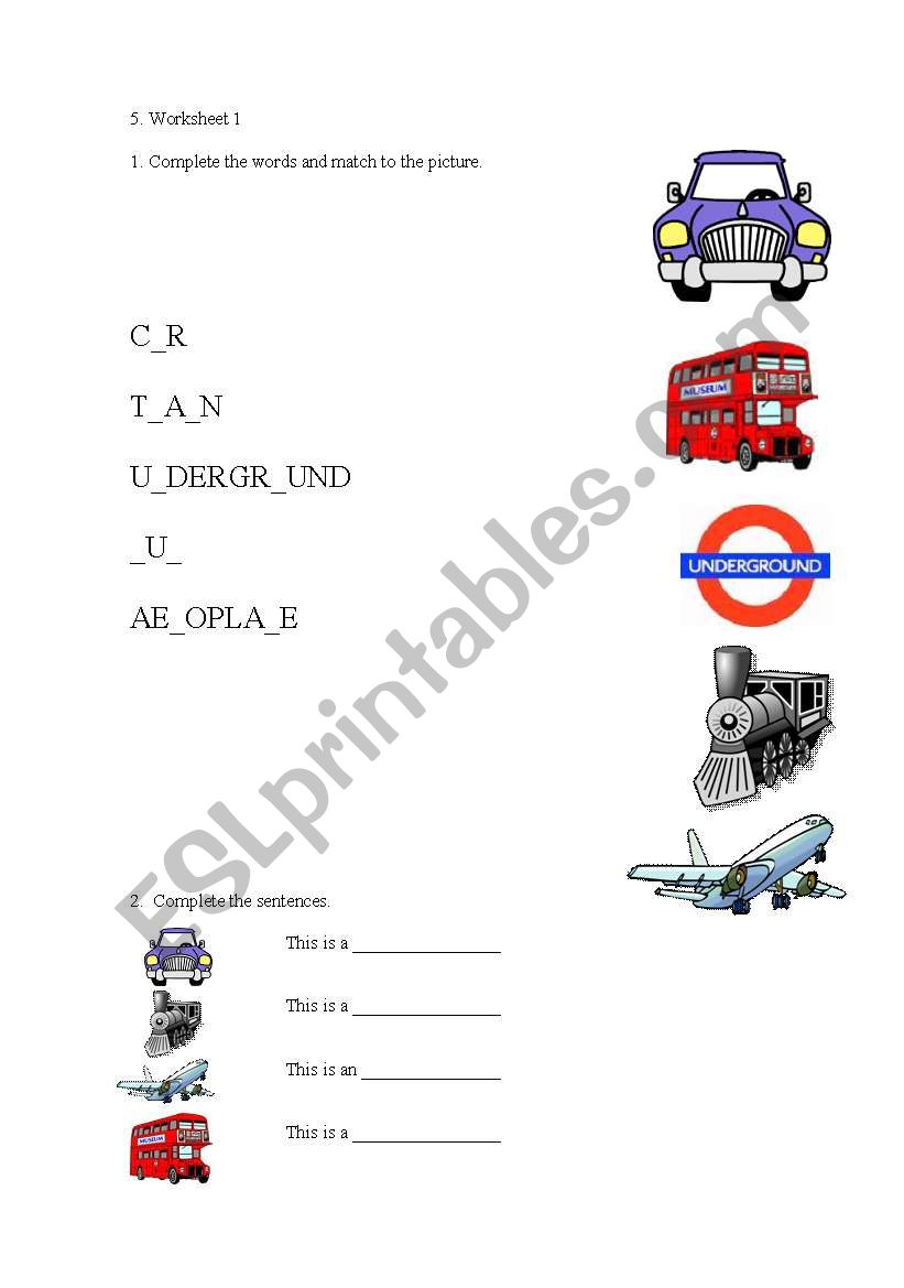 transports worksheet