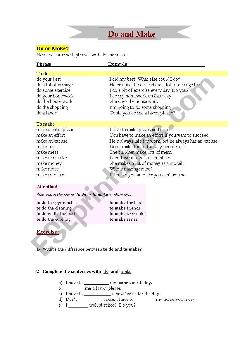 Do and Make worksheet