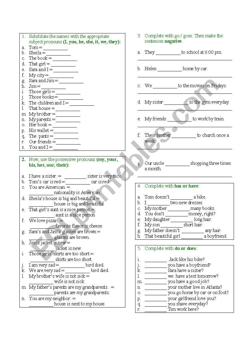 Pronouns and simple present  worksheet