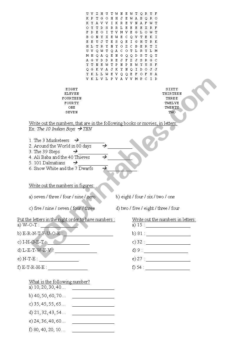 numbers 2 worksheet