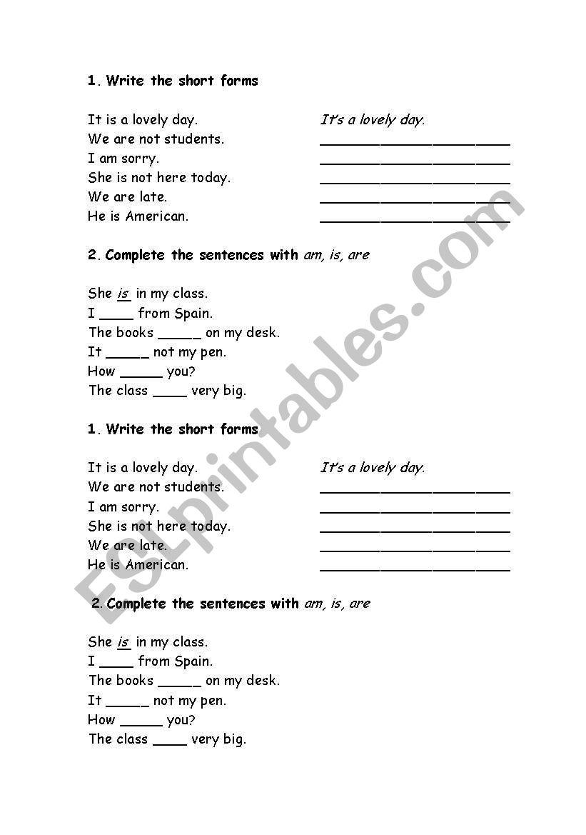 to be  worksheet