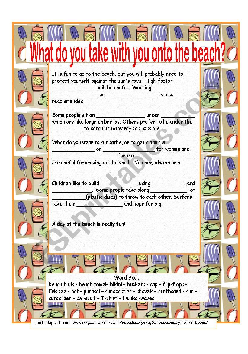 At the Beach worksheet