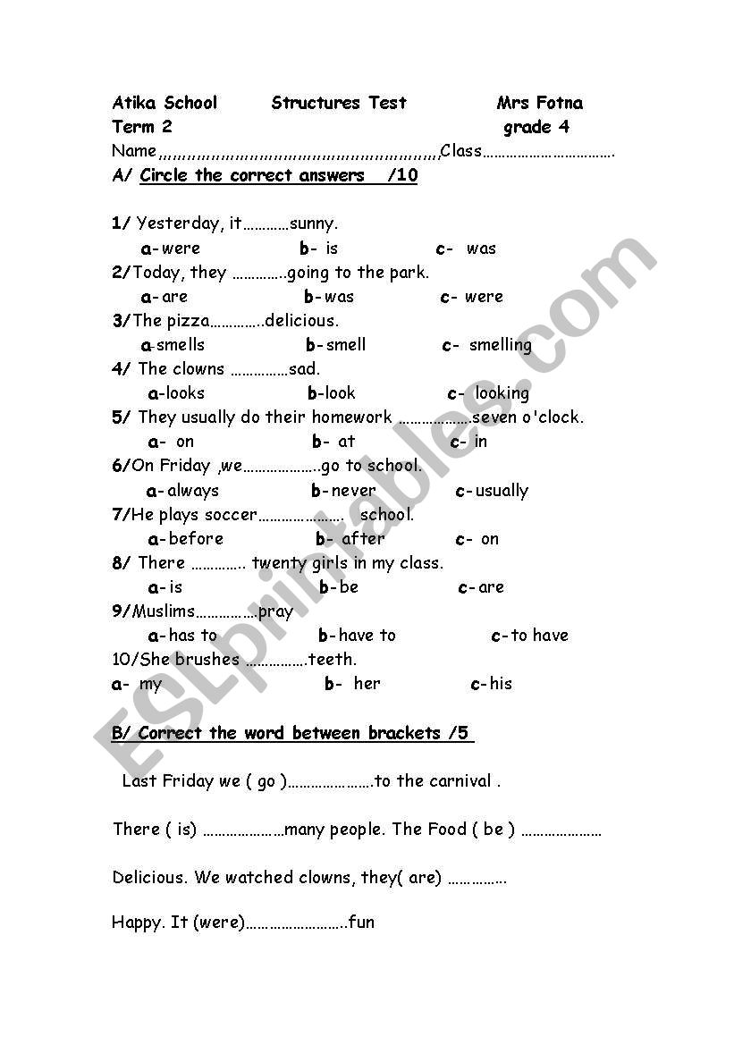structures worksheet