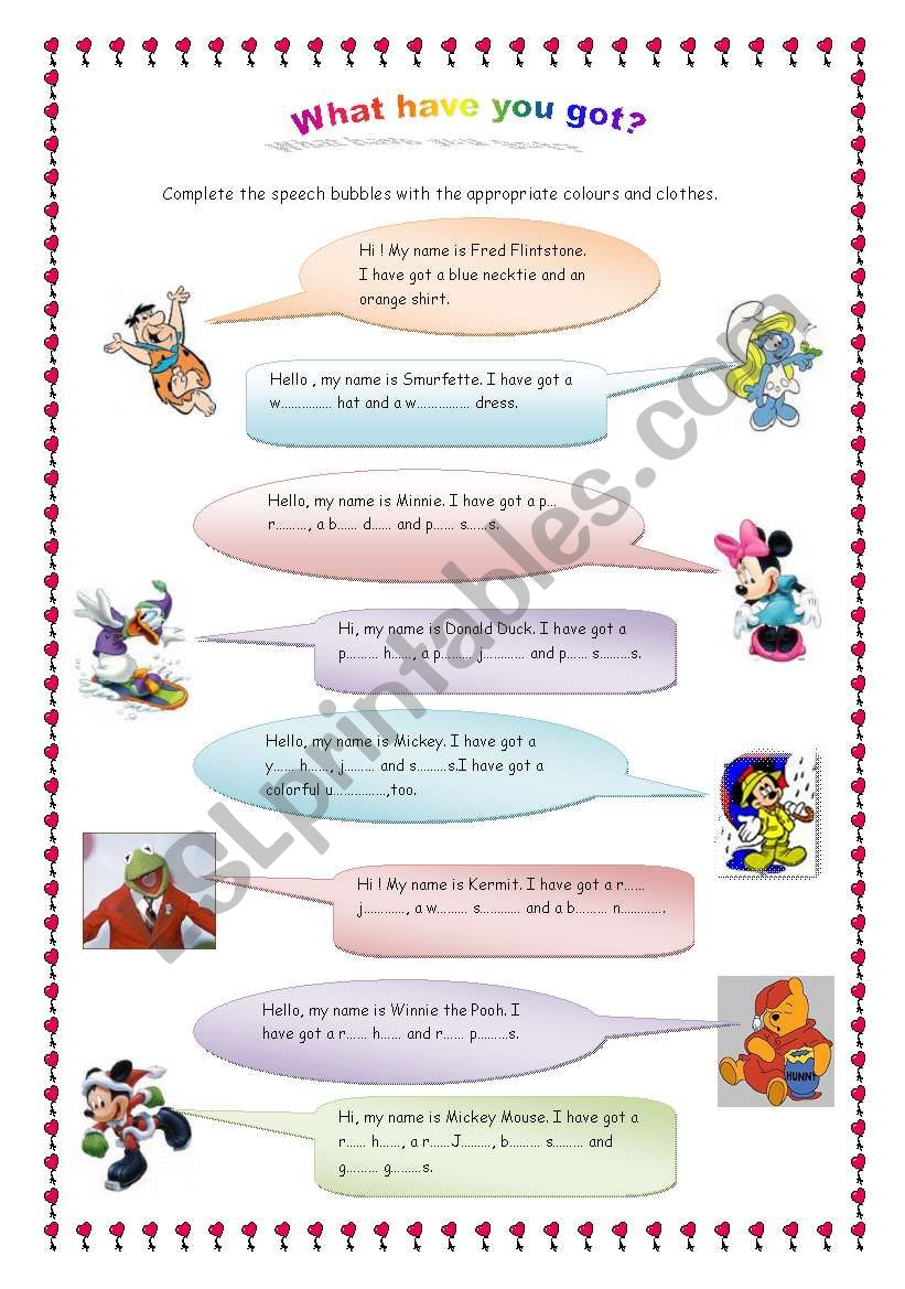 have got, colours & clothes worksheet