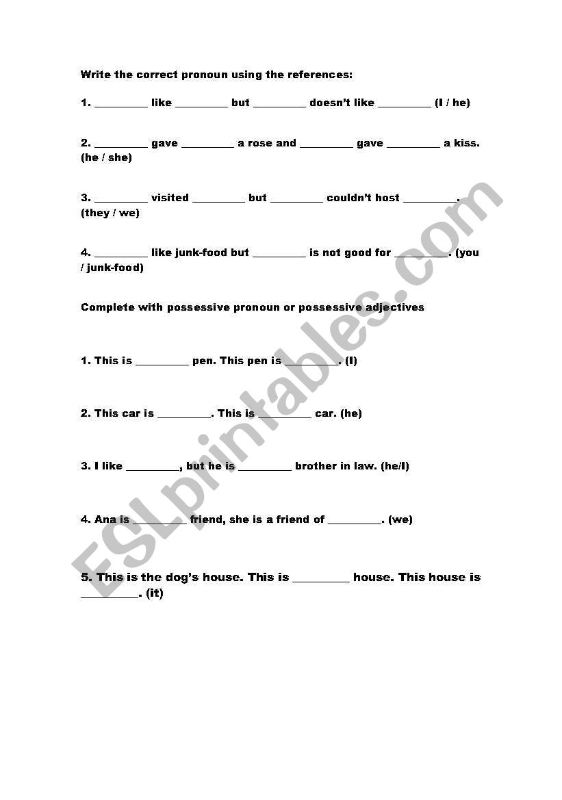 Subjective Pronouns X Objective Pronouns + Possessive Pronouns X Possessive Adjectives